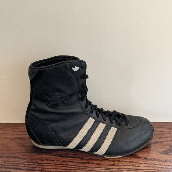 Adidas black and cream white leather high boxing boots size 6.5 - Picture 1 of 4